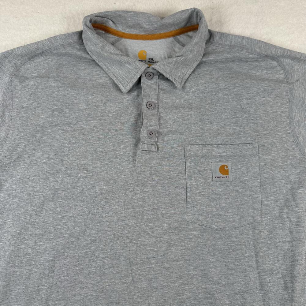 Carhartt Polo Shirt Mens Size 2XL Gray Force Pocket Workwear Moisture Wicking